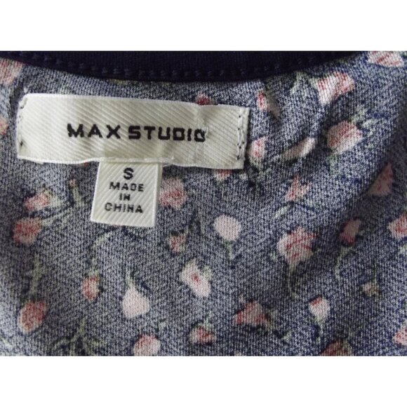 Max Studio Sz Small Navy Blue Pink Rosebud Floral Print Sleeveless Tiered Dress - Picture 4 of 12